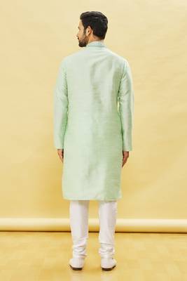 Green embroidered art silk kurta-pajama 4