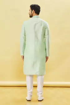 Green embroidered art silk kurta-pajama