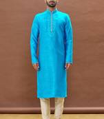 Blue embroidered art silk kurta-pajama