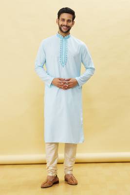 Blue embroidered art silk kurta-pajama 5