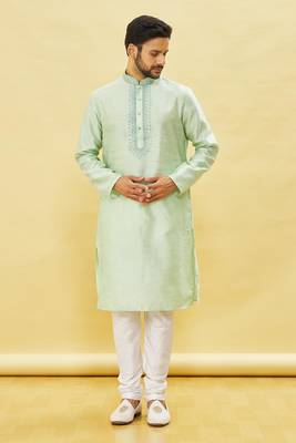 Green embroidered art silk kurta-pajama 5