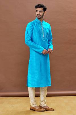 Blue embroidered art silk kurta-pajama 2