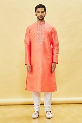 Pink embroidered art silk kurta-pajama 1