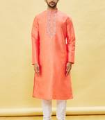 Pink embroidered art silk kurta-pajama