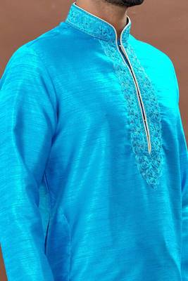 Blue embroidered art silk kurta-pajama 3