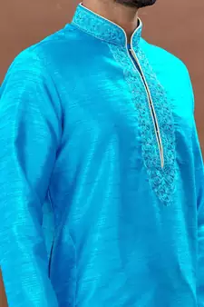 Blue embroidered art silk kurta-pajama