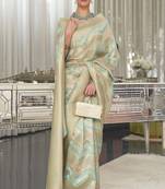 Mint Green Handloom Lehariya Organza With Zari Weaving With Blouse