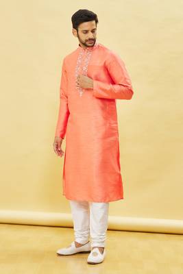 Pink embroidered art silk kurta-pajama 2