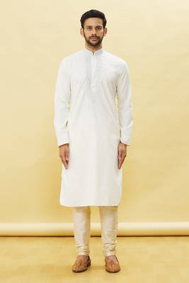 White embroidered art silk kurta-pajama 1