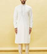 White embroidered art silk kurta-pajama