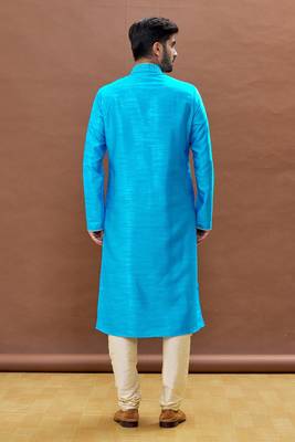 Blue embroidered art silk kurta-pajama 4