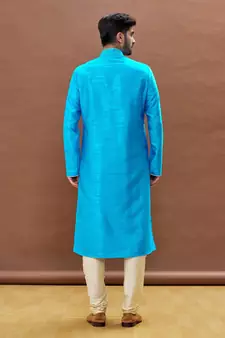 Blue embroidered art silk kurta-pajama
