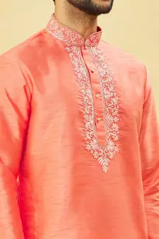 Pink embroidered art silk kurta-pajama