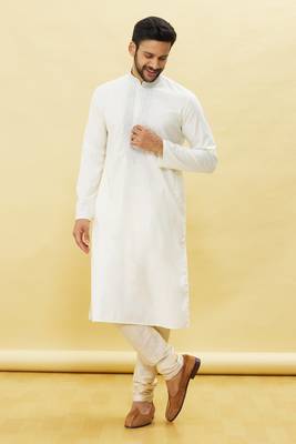 White embroidered art silk kurta-pajama 2