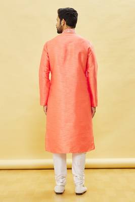 Pink embroidered art silk kurta-pajama 4