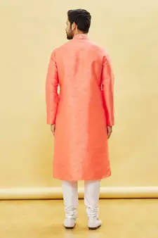 Pink embroidered art silk kurta-pajama