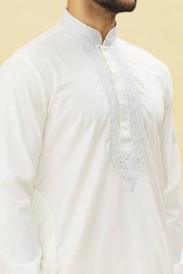 White embroidered art silk kurta-pajama 3