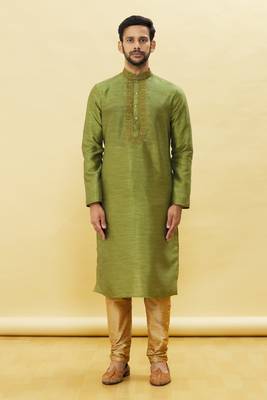 Green embroidered art silk kurta-pajama 1