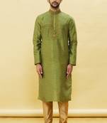 Green embroidered art silk kurta-pajama