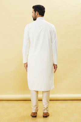 White embroidered art silk kurta-pajama 4
