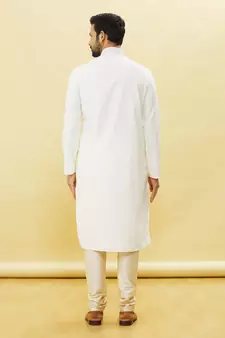 White embroidered art silk kurta-pajama
