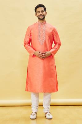 Pink embroidered art silk kurta-pajama 5