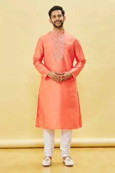 Pink embroidered art silk kurta-pajama
