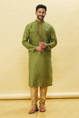 Green embroidered art silk kurta-pajama 2