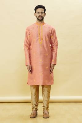 Pink embroidered art silk kurta-pajama 1
