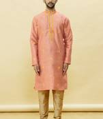 Pink embroidered art silk kurta-pajama