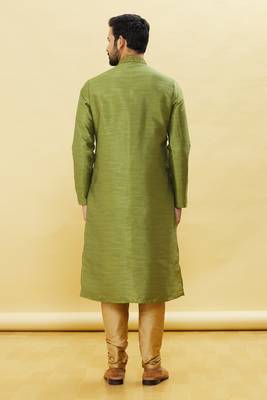 Green embroidered art silk kurta-pajama 4