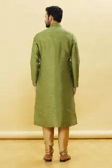 Green embroidered art silk kurta-pajama