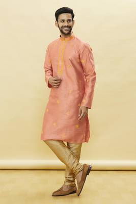 Pink embroidered art silk kurta-pajama 2