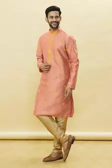 Pink embroidered art silk kurta-pajama