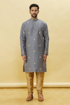 Grey embroidered art silk kurta-pajama 1