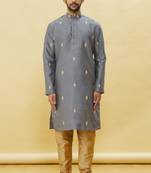 Grey embroidered art silk kurta-pajama