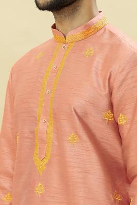 Pink embroidered art silk kurta-pajama 3