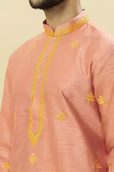 Pink embroidered art silk kurta-pajama
