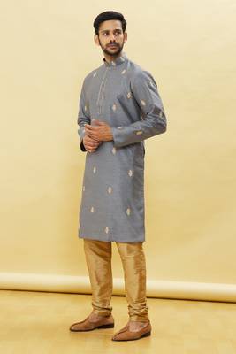 Grey embroidered art silk kurta-pajama 2