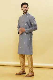 Grey embroidered art silk kurta-pajama