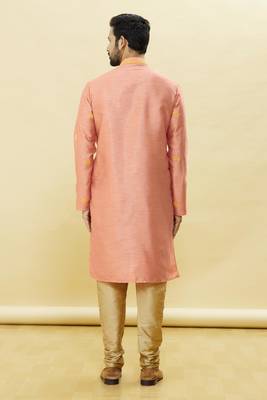 Pink embroidered art silk kurta-pajama 4