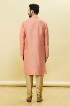 Pink embroidered art silk kurta-pajama