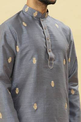 Grey embroidered art silk kurta-pajama 3