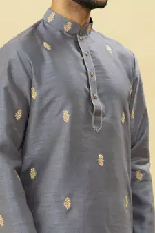 Grey embroidered art silk kurta-pajama