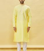 Yellow printed art silk kurta-pajama