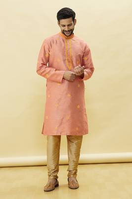 Pink embroidered art silk kurta-pajama 5