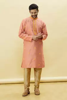 Pink embroidered art silk kurta-pajama