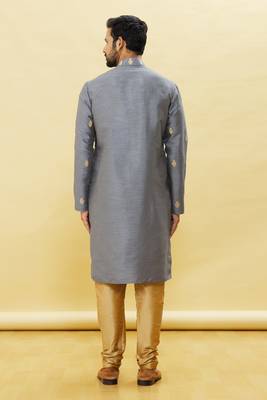 Grey embroidered art silk kurta-pajama 4