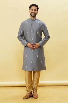 Grey embroidered art silk kurta-pajama