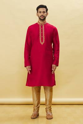 Red embroidered art silk kurta-pajama 1